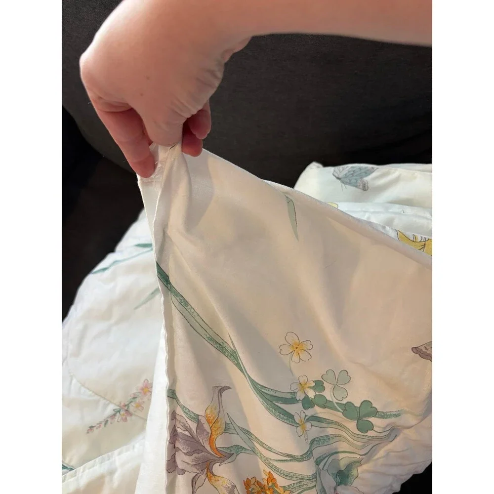 JCPenney vtg iris floral butterfly twin comforter quilt pillowcase sham set